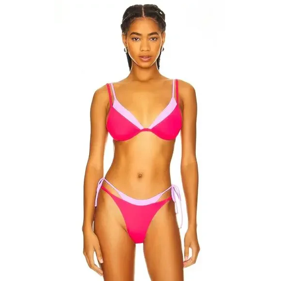 Two Tone Underwire L*Space Seam-free Fused Zendaya Bikini Top Pink Lilac sz S